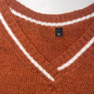 Burnt orange sweater vest XL with white accent